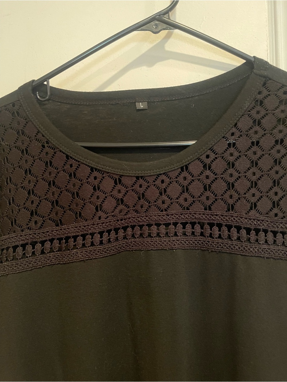 Black Crochet Yoke Knit Top